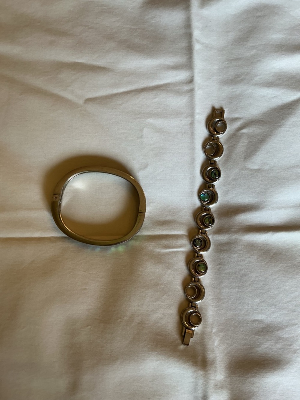 Silver-Tone Bangle Abalone Bracelet Set